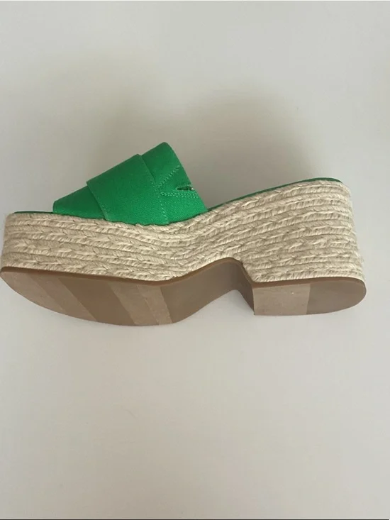 Sugar Embellished Green Espadrille Wedge Sandals NWT Sz 7 - Picture 6 of 8